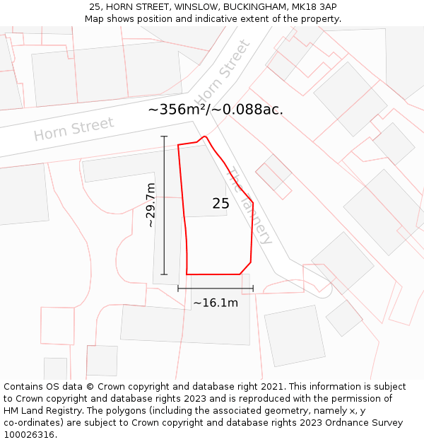 25, HORN STREET, WINSLOW, BUCKINGHAM, MK18 3AP: Plot and title map