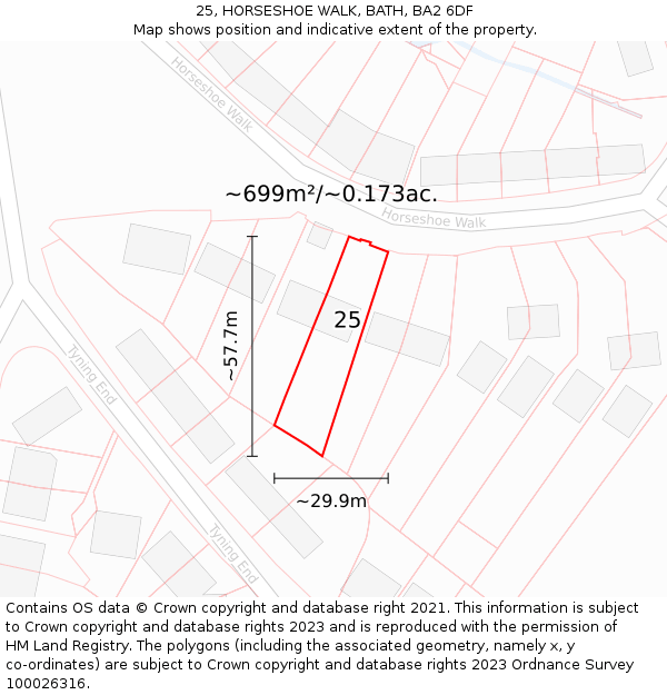 25, HORSESHOE WALK, BATH, BA2 6DF: Plot and title map