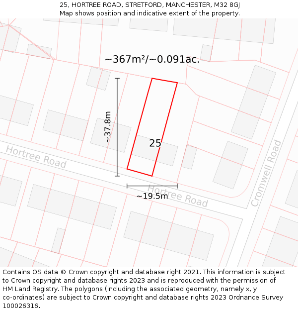 25, HORTREE ROAD, STRETFORD, MANCHESTER, M32 8GJ: Plot and title map