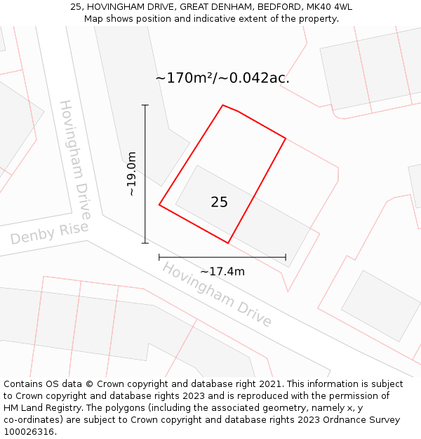 25, HOVINGHAM DRIVE, GREAT DENHAM, BEDFORD, MK40 4WL: Plot and title map