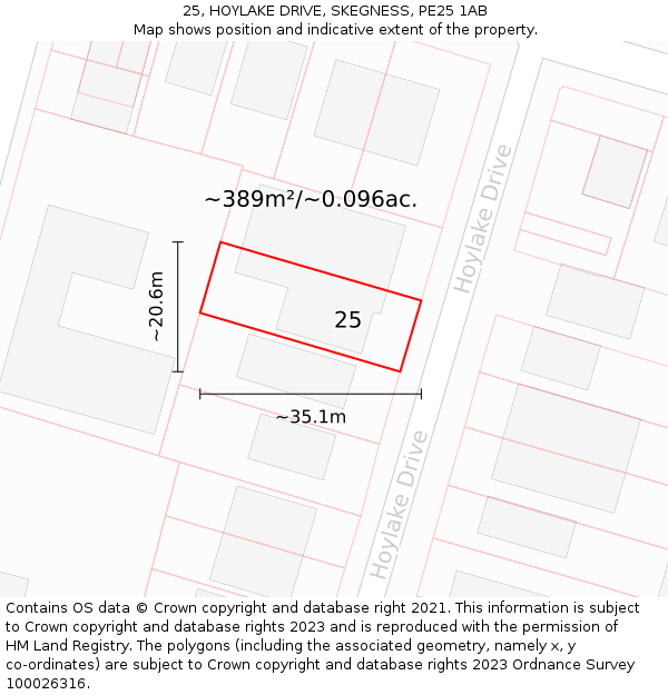 25, HOYLAKE DRIVE, SKEGNESS, PE25 1AB: Plot and title map