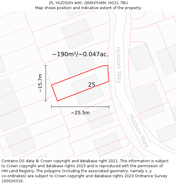 25, HUDSON WAY, GRANTHAM, NG31 7BU: Plot and title map