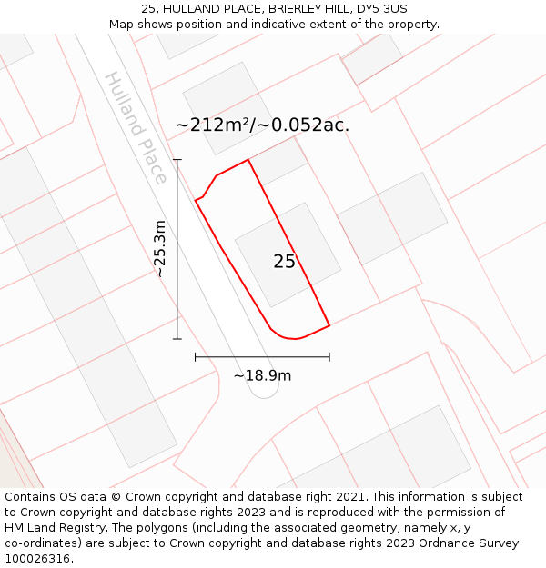 25, HULLAND PLACE, BRIERLEY HILL, DY5 3US: Plot and title map