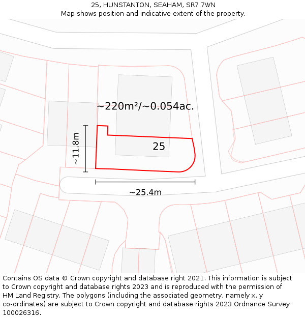 25, HUNSTANTON, SEAHAM, SR7 7WN: Plot and title map