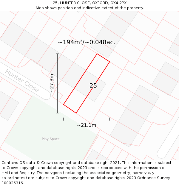 25, HUNTER CLOSE, OXFORD, OX4 2PX: Plot and title map