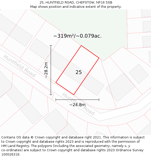 25, HUNTFIELD ROAD, CHEPSTOW, NP16 5SB: Plot and title map