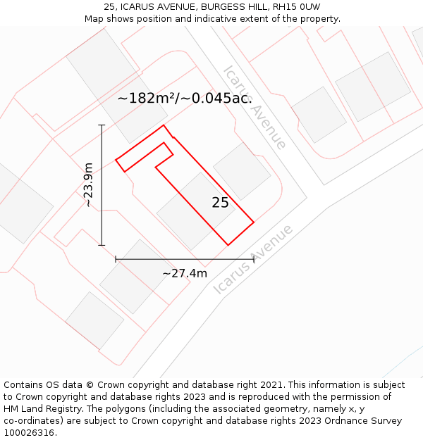 25, ICARUS AVENUE, BURGESS HILL, RH15 0UW: Plot and title map