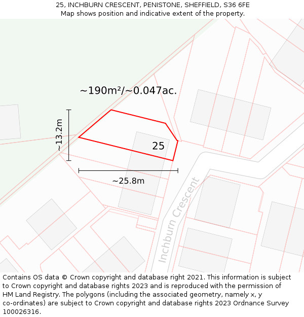 25, INCHBURN CRESCENT, PENISTONE, SHEFFIELD, S36 6FE: Plot and title map