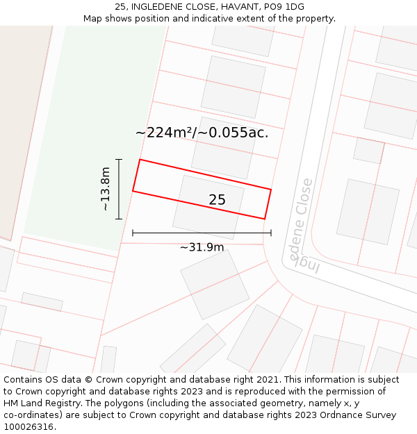 25, INGLEDENE CLOSE, HAVANT, PO9 1DG: Plot and title map