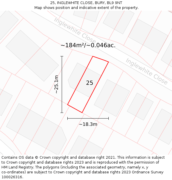 25, INGLEWHITE CLOSE, BURY, BL9 9NT: Plot and title map