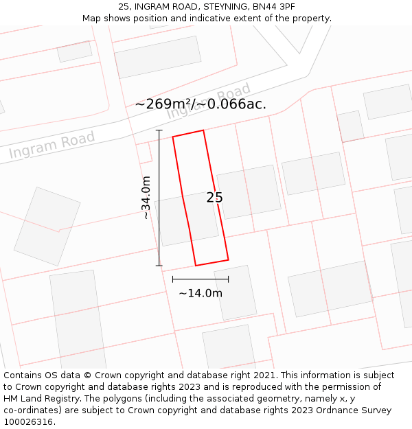 25, INGRAM ROAD, STEYNING, BN44 3PF: Plot and title map