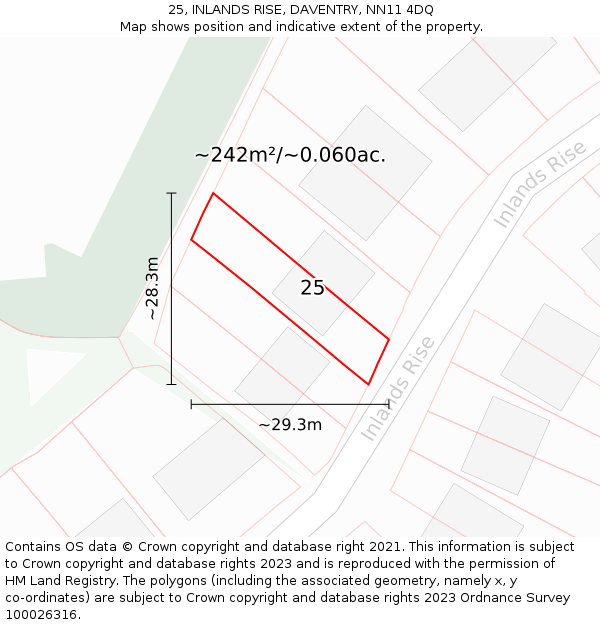 25, INLANDS RISE, DAVENTRY, NN11 4DQ: Plot and title map