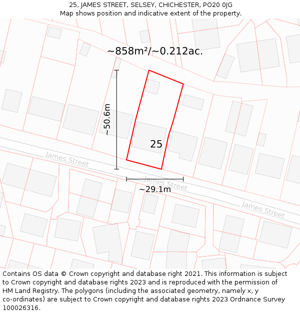 25, JAMES STREET, SELSEY, CHICHESTER, PO20 0JG: Plot and title map