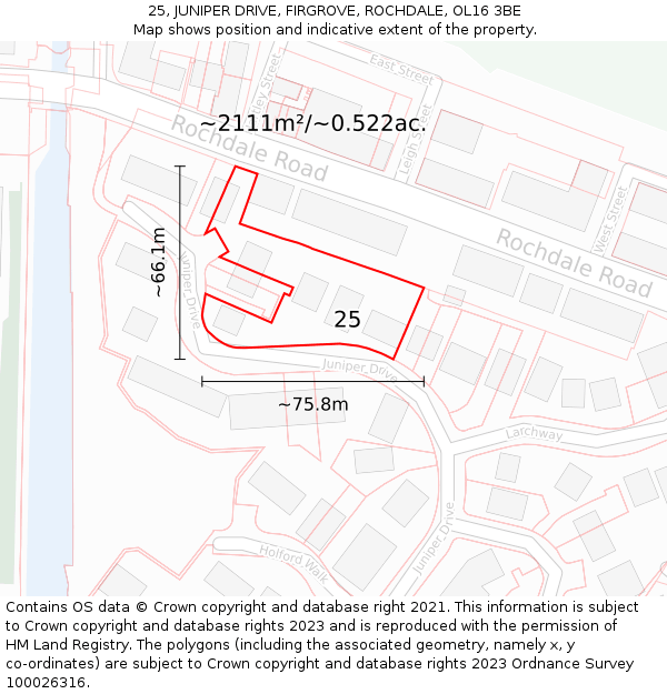 25, JUNIPER DRIVE, FIRGROVE, ROCHDALE, OL16 3BE: Plot and title map