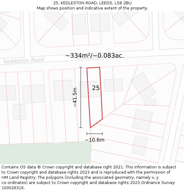 25, KEDLESTON ROAD, LEEDS, LS8 2BU: Plot and title map