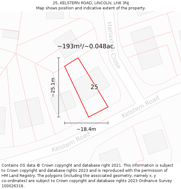 25, KELSTERN ROAD, LINCOLN, LN6 3NJ: Plot and title map