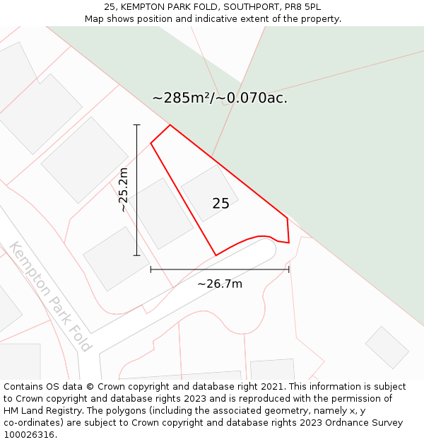 25, KEMPTON PARK FOLD, SOUTHPORT, PR8 5PL: Plot and title map