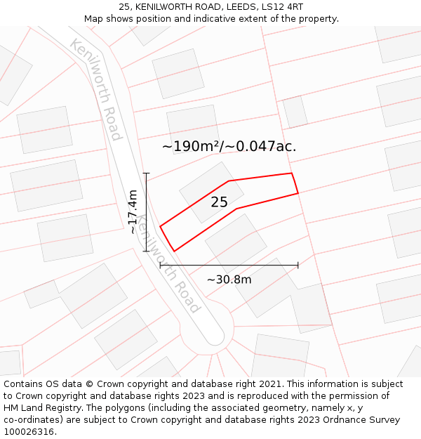 25, KENILWORTH ROAD, LEEDS, LS12 4RT: Plot and title map