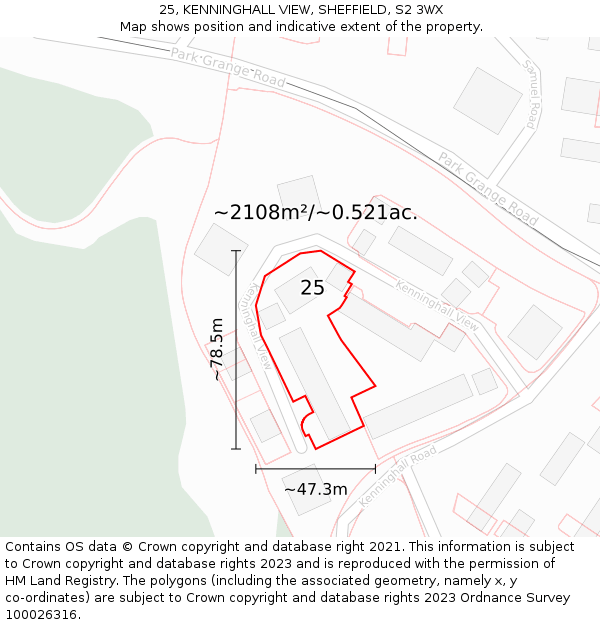 25, KENNINGHALL VIEW, SHEFFIELD, S2 3WX: Plot and title map