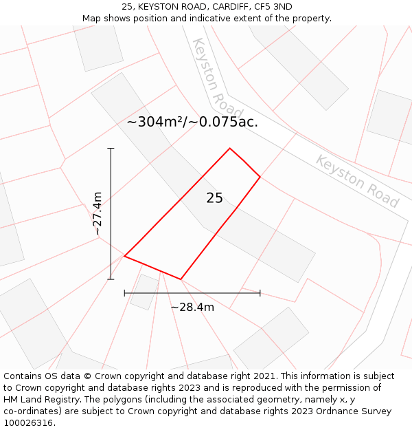 25, KEYSTON ROAD, CARDIFF, CF5 3ND: Plot and title map