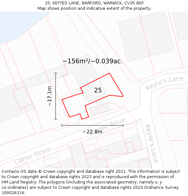 25, KEYTES LANE, BARFORD, WARWICK, CV35 8EP: Plot and title map