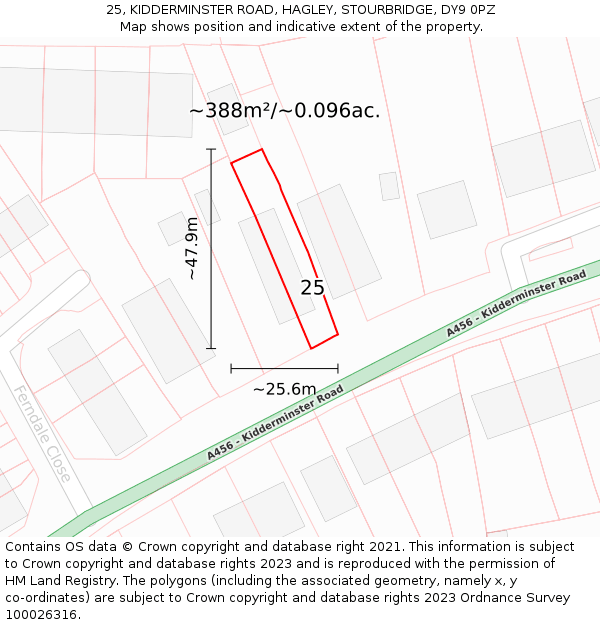 25, KIDDERMINSTER ROAD, HAGLEY, STOURBRIDGE, DY9 0PZ: Plot and title map