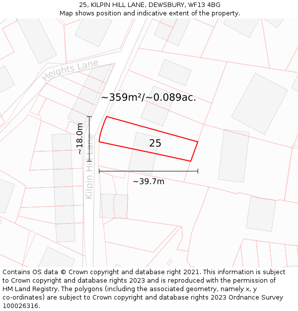 25, KILPIN HILL LANE, DEWSBURY, WF13 4BG: Plot and title map