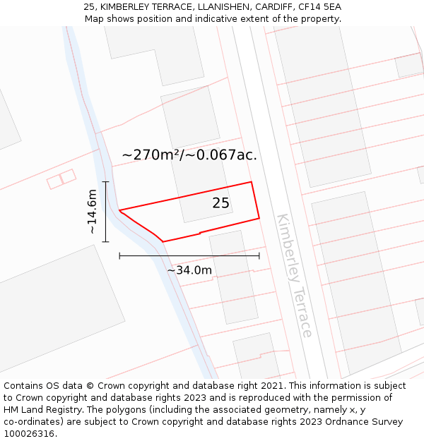 25, KIMBERLEY TERRACE, LLANISHEN, CARDIFF, CF14 5EA: Plot and title map