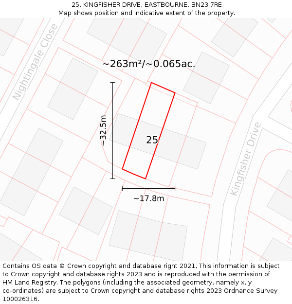 25, KINGFISHER DRIVE, EASTBOURNE, BN23 7RE: Plot and title map