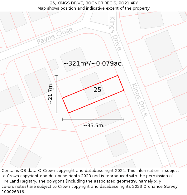 25, KINGS DRIVE, BOGNOR REGIS, PO21 4PY: Plot and title map