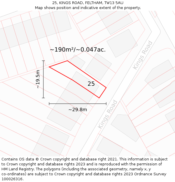 25, KINGS ROAD, FELTHAM, TW13 5AU: Plot and title map