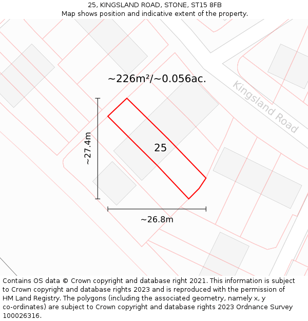 25, KINGSLAND ROAD, STONE, ST15 8FB: Plot and title map