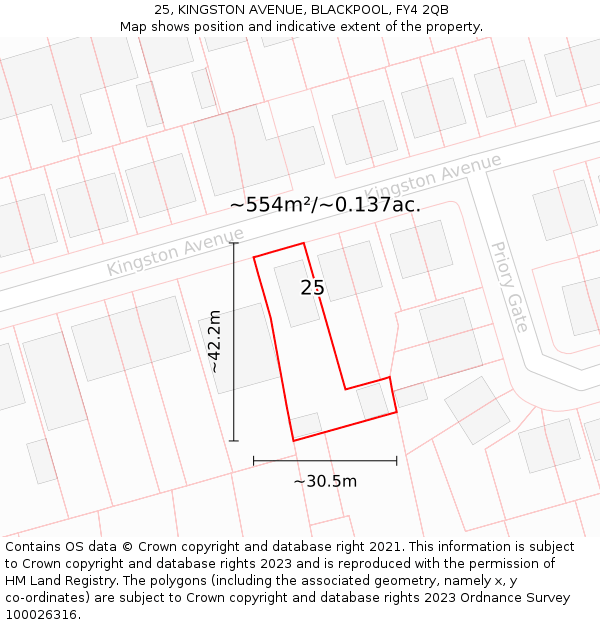 25, KINGSTON AVENUE, BLACKPOOL, FY4 2QB: Plot and title map