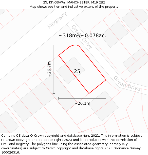 25, KINGSWAY, MANCHESTER, M19 2BZ: Plot and title map