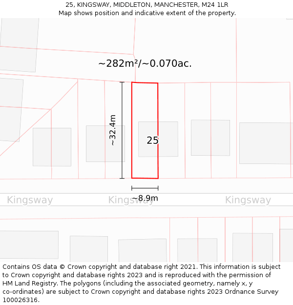 25, KINGSWAY, MIDDLETON, MANCHESTER, M24 1LR: Plot and title map