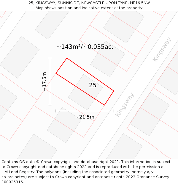 25, KINGSWAY, SUNNISIDE, NEWCASTLE UPON TYNE, NE16 5NW: Plot and title map