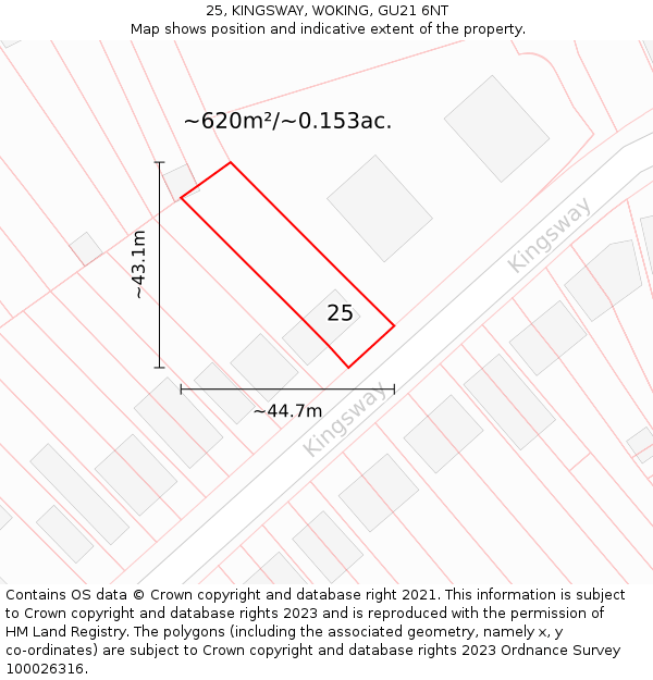 25, KINGSWAY, WOKING, GU21 6NT: Plot and title map