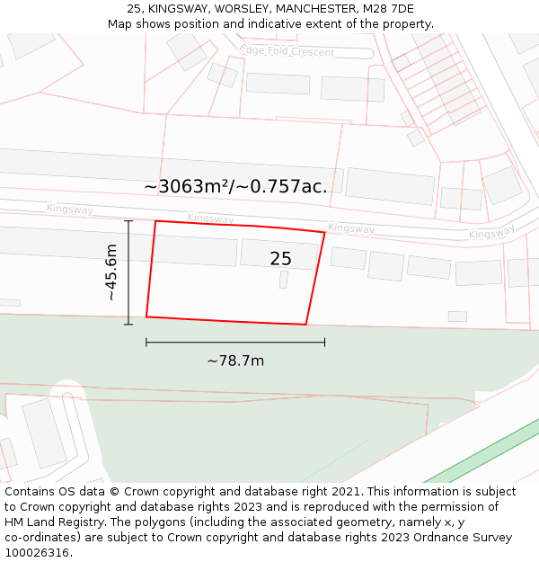 25, KINGSWAY, WORSLEY, MANCHESTER, M28 7DE: Plot and title map