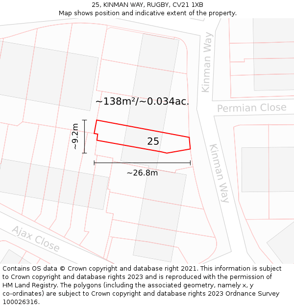 25, KINMAN WAY, RUGBY, CV21 1XB: Plot and title map