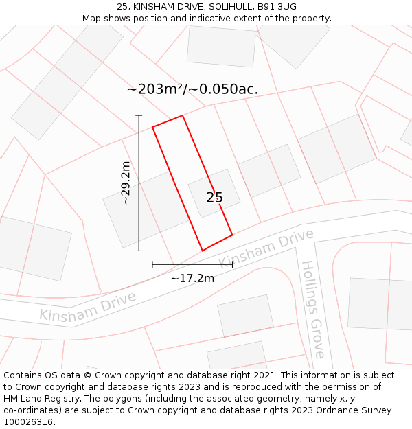 25, KINSHAM DRIVE, SOLIHULL, B91 3UG: Plot and title map