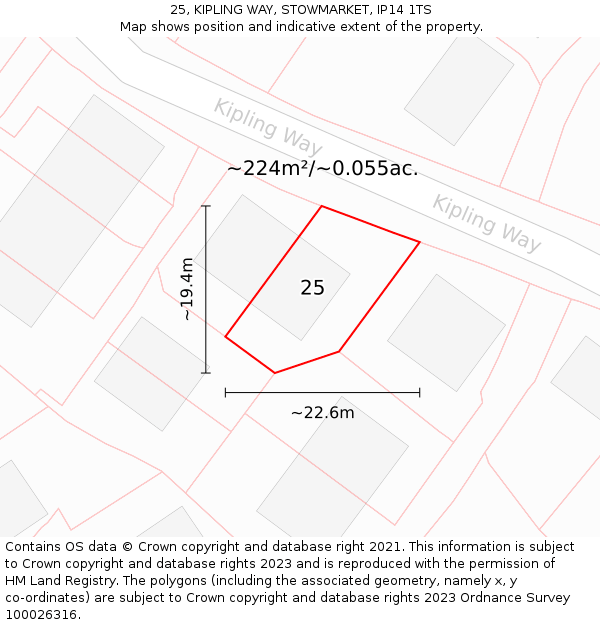 25, KIPLING WAY, STOWMARKET, IP14 1TS: Plot and title map