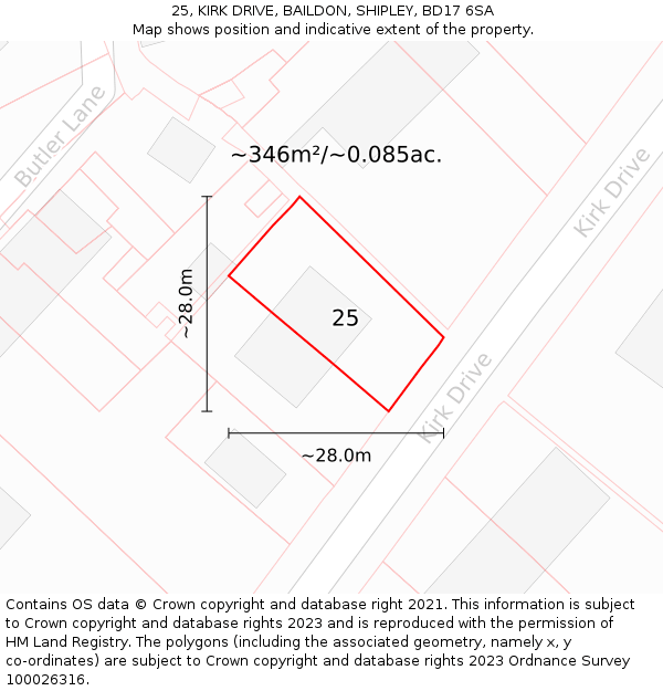25, KIRK DRIVE, BAILDON, SHIPLEY, BD17 6SA: Plot and title map
