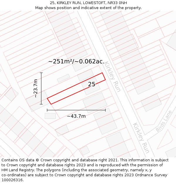 25, KIRKLEY RUN, LOWESTOFT, NR33 0NH: Plot and title map