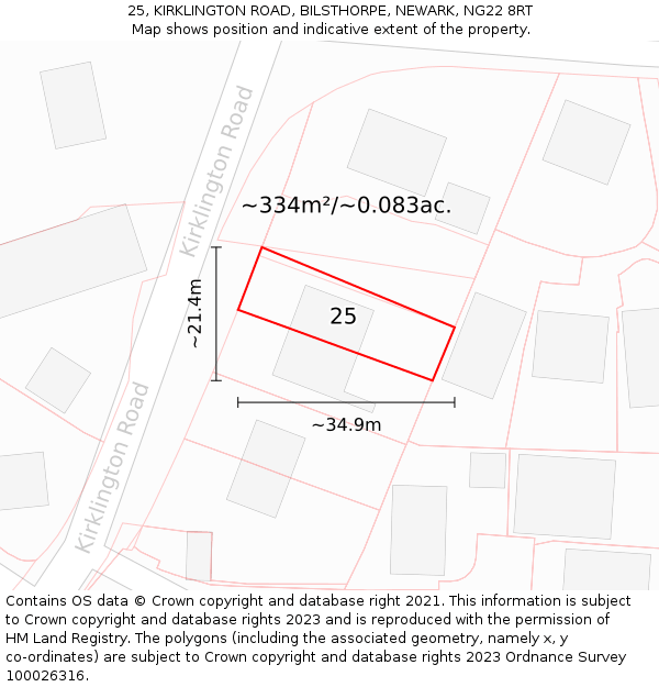 25, KIRKLINGTON ROAD, BILSTHORPE, NEWARK, NG22 8RT: Plot and title map