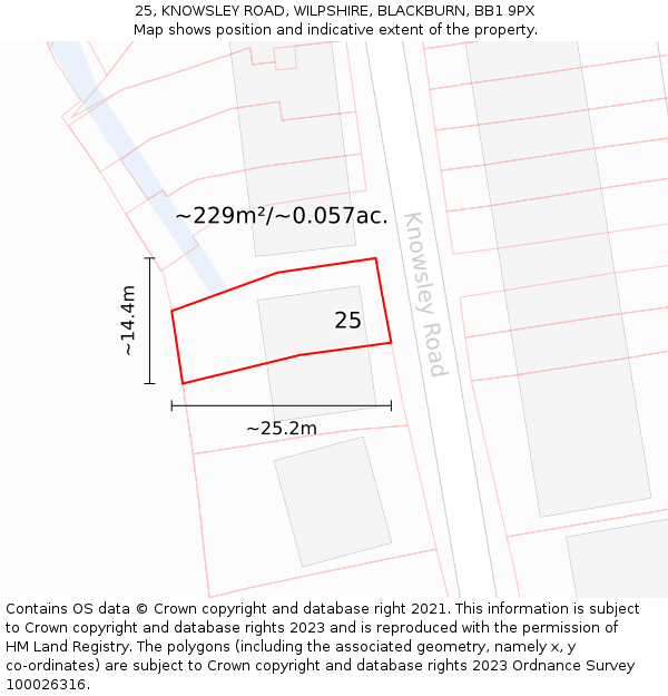 25, KNOWSLEY ROAD, WILPSHIRE, BLACKBURN, BB1 9PX: Plot and title map