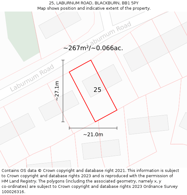 25, LABURNUM ROAD, BLACKBURN, BB1 5PY: Plot and title map