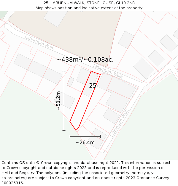 25, LABURNUM WALK, STONEHOUSE, GL10 2NR: Plot and title map