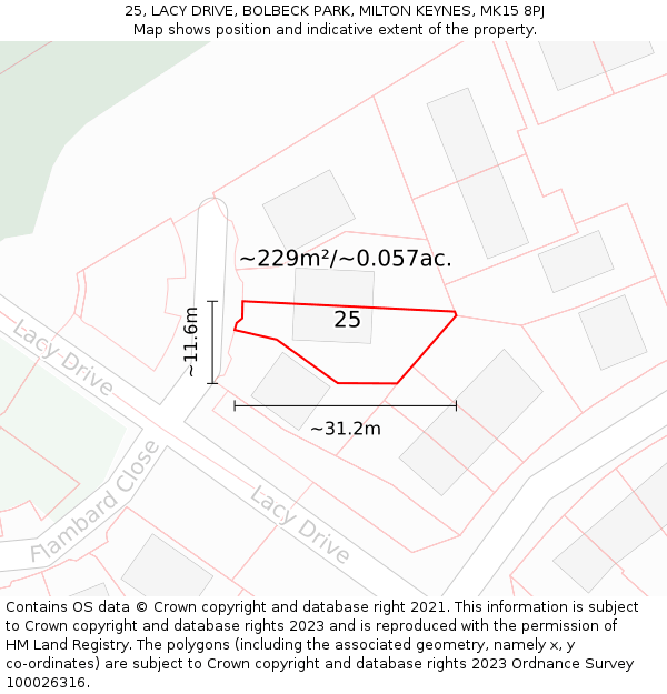 25, LACY DRIVE, BOLBECK PARK, MILTON KEYNES, MK15 8PJ: Plot and title map