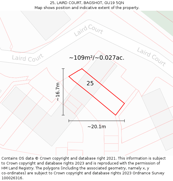 25, LAIRD COURT, BAGSHOT, GU19 5QN: Plot and title map