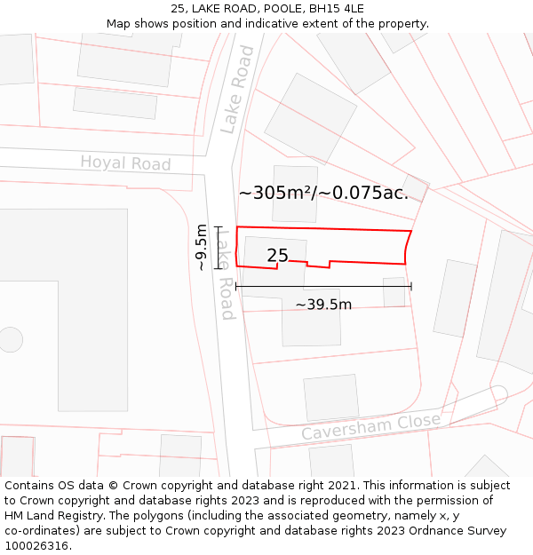 25, LAKE ROAD, POOLE, BH15 4LE: Plot and title map